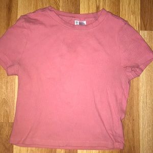 Cropped Ribbed Pink T-Shirt